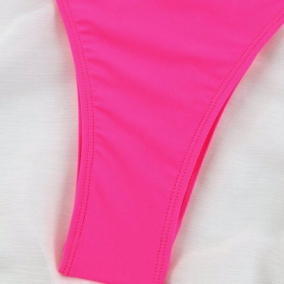 Pink Contemporary Women's European Sexy Spliced Color One-Piece Swimsuit - Picture 5 of 6